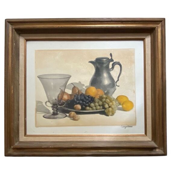 Vintage Oil on Canvas Picture Ship in the Sea Signed - Picture 2 of 9